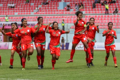 রঙ্গশালায় কাল এমন উল্লাসে মেতে উঠতেই চাইবে সাবিনা-সানজিদারা। ছবি- বাফুফে