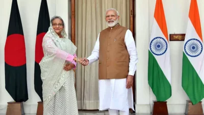 প্রধানমন্ত্রী শেখ হাসিনা এবং ভারতের প্রধানমন্ত্রী নরেন্দ্র মোদি। ফাইল ছবি।