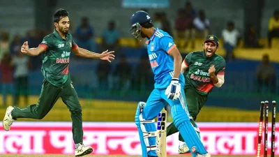 তিলককে আউট করার পর তানাজিমের উল্লাস। ছবি : এএফপি